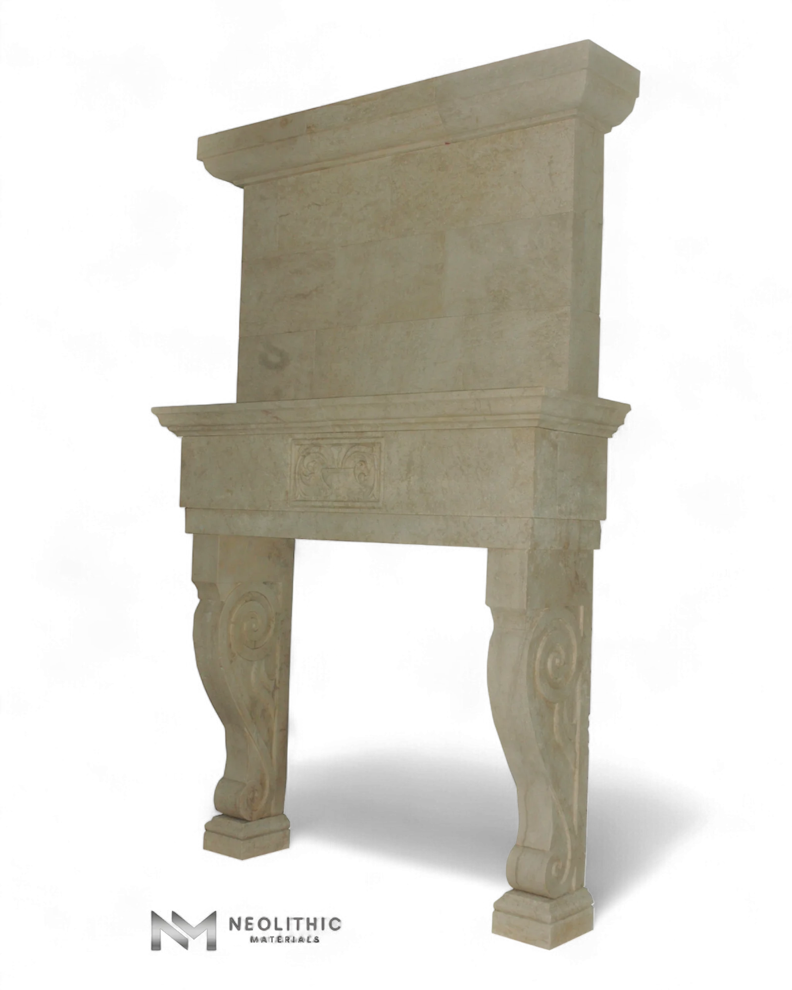 Limestone Fireplace Mantel with Trumeaus Over Mantel - Image 2